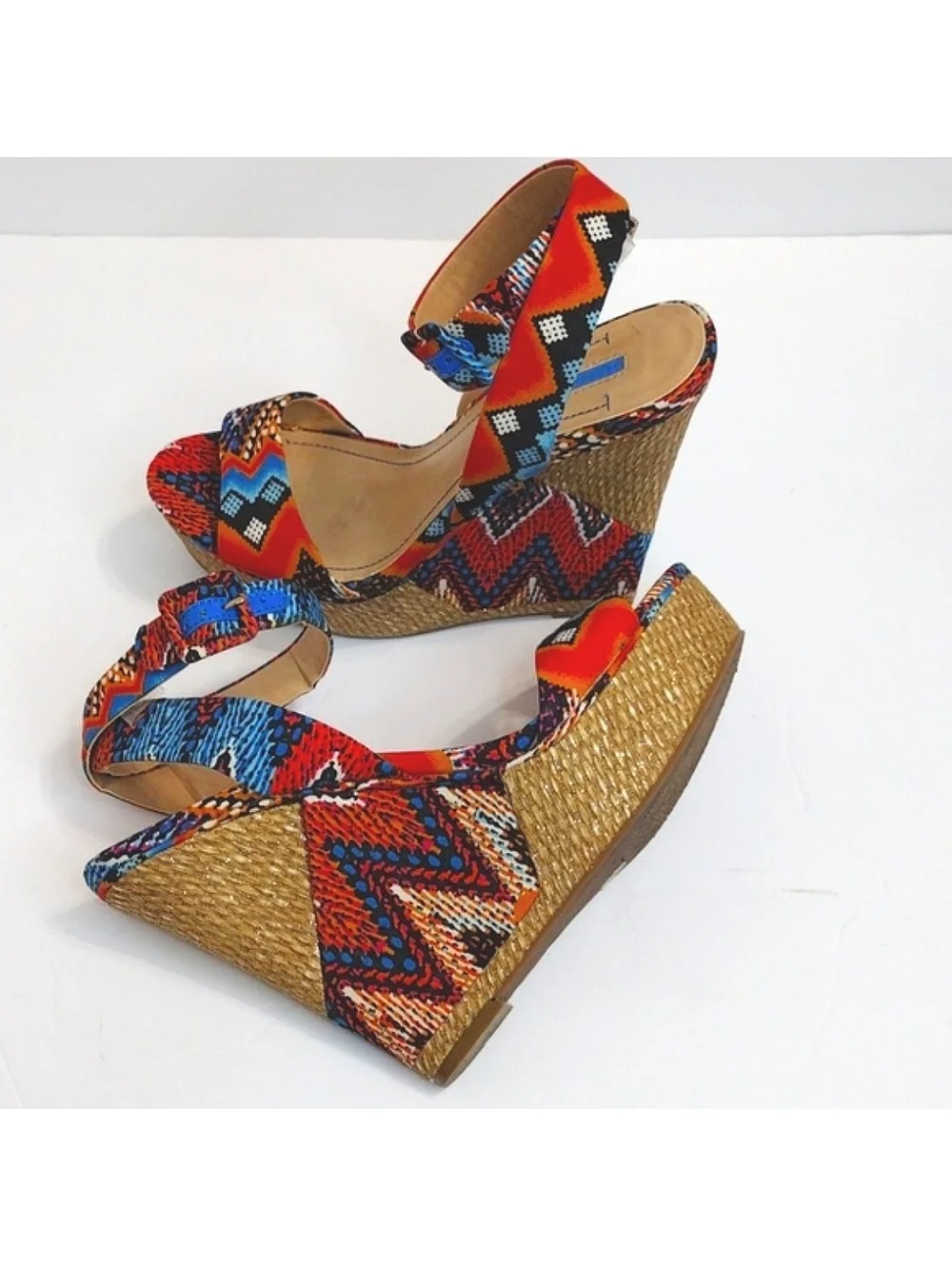 BCBGeneration Women's Colorful Geometric Patterned Wedge Sandals, Size 7.5